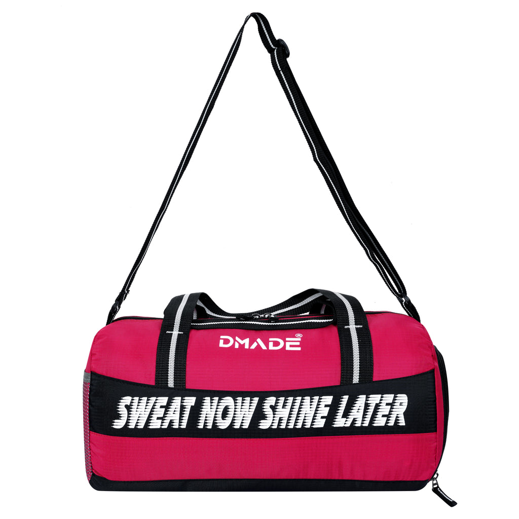 DMADE Red and Black Fitness Duffel Bag with Shoe Storage & Motivational Print for Men & Women