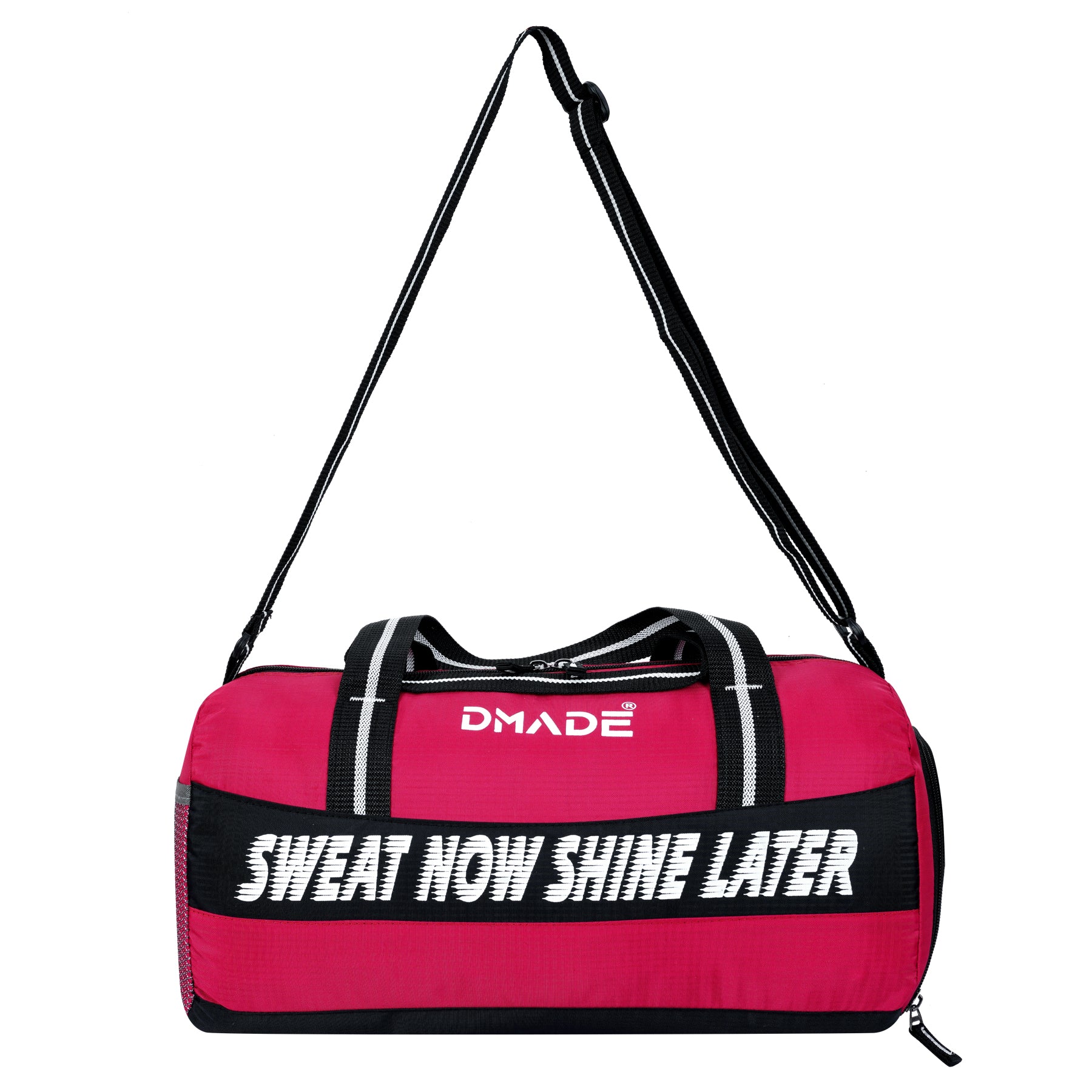 DMADE Red and Black Fitness Duffel Bag with Shoe Storage & Motivational Print for Men & Women