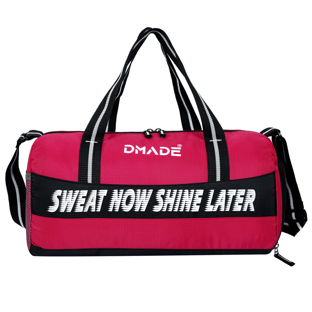 DMADE Red and Black Fitness Duffel Bag with Shoe Storage & Motivational Print for Men & Women