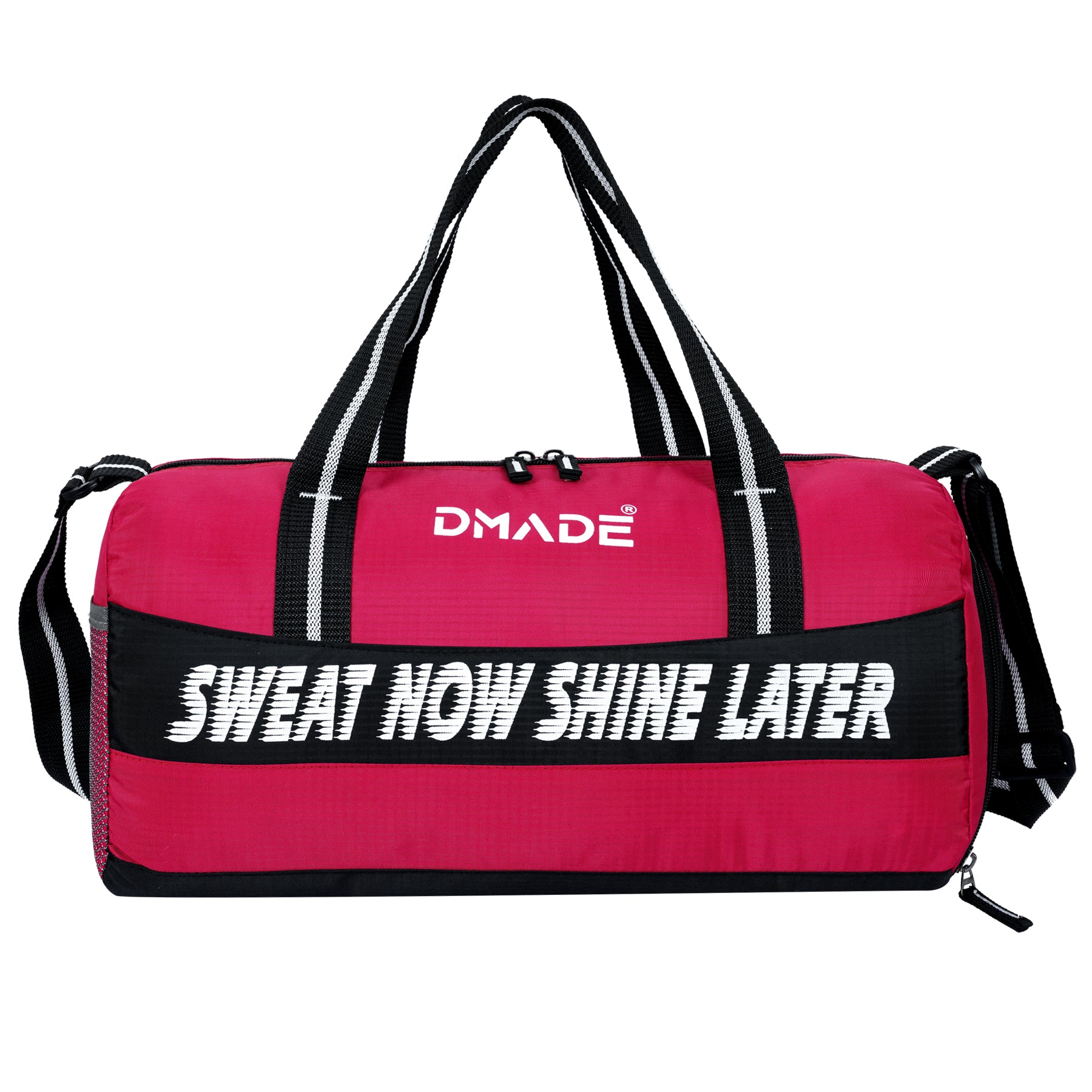 DMADE Red and Black Fitness Duffel Bag with Shoe Storage & Motivational Print for Men & Women