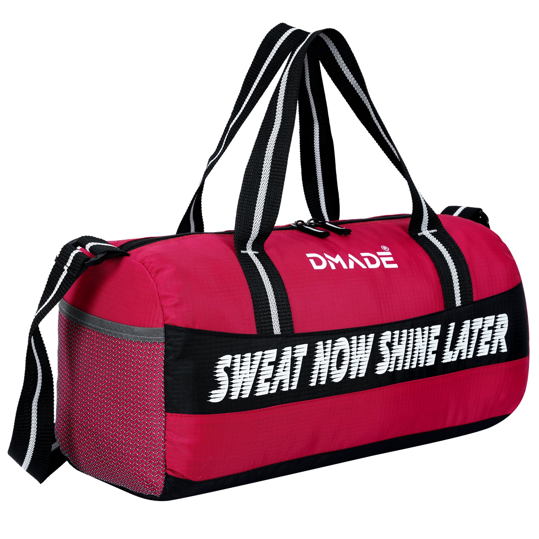 DMADE Red and Black Fitness Duffel Bag with Shoe Storage & Motivational Print for Men & Women