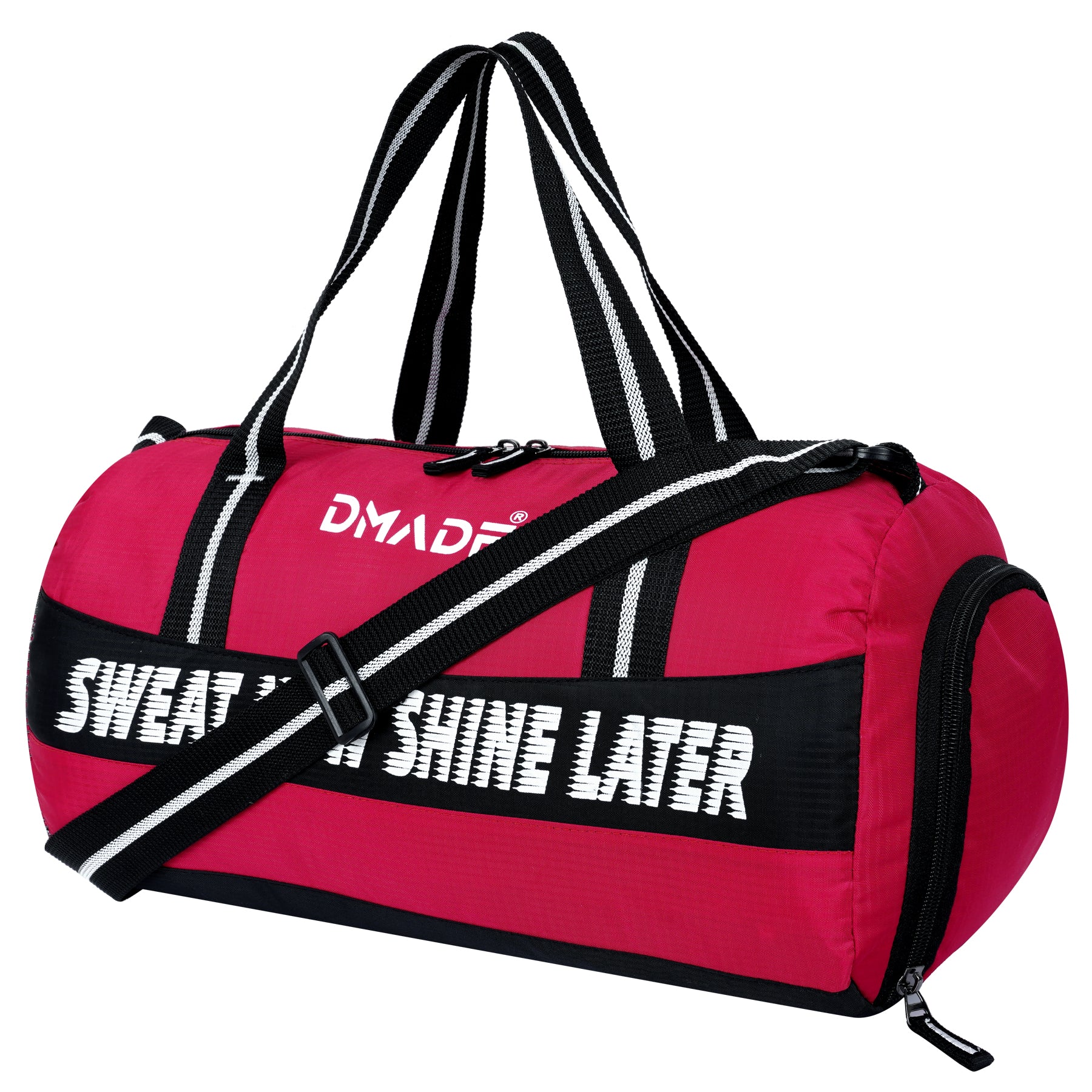 DMADE Red and Black Fitness Duffel Bag with Shoe Storage & Motivational Print for Men & Women