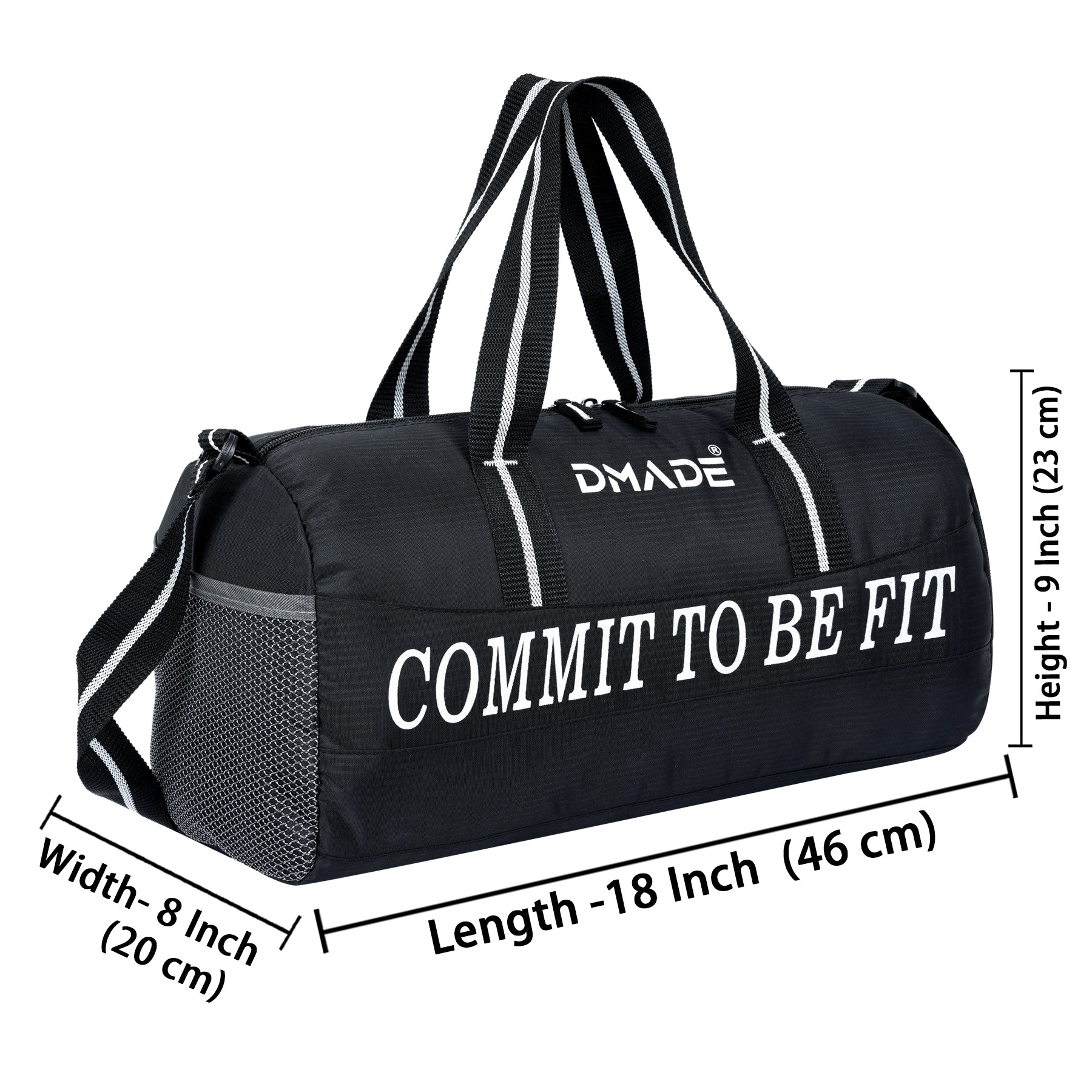 DMADE Black Gym Bag with Motivational Quotes & Separate Shoe Compartment