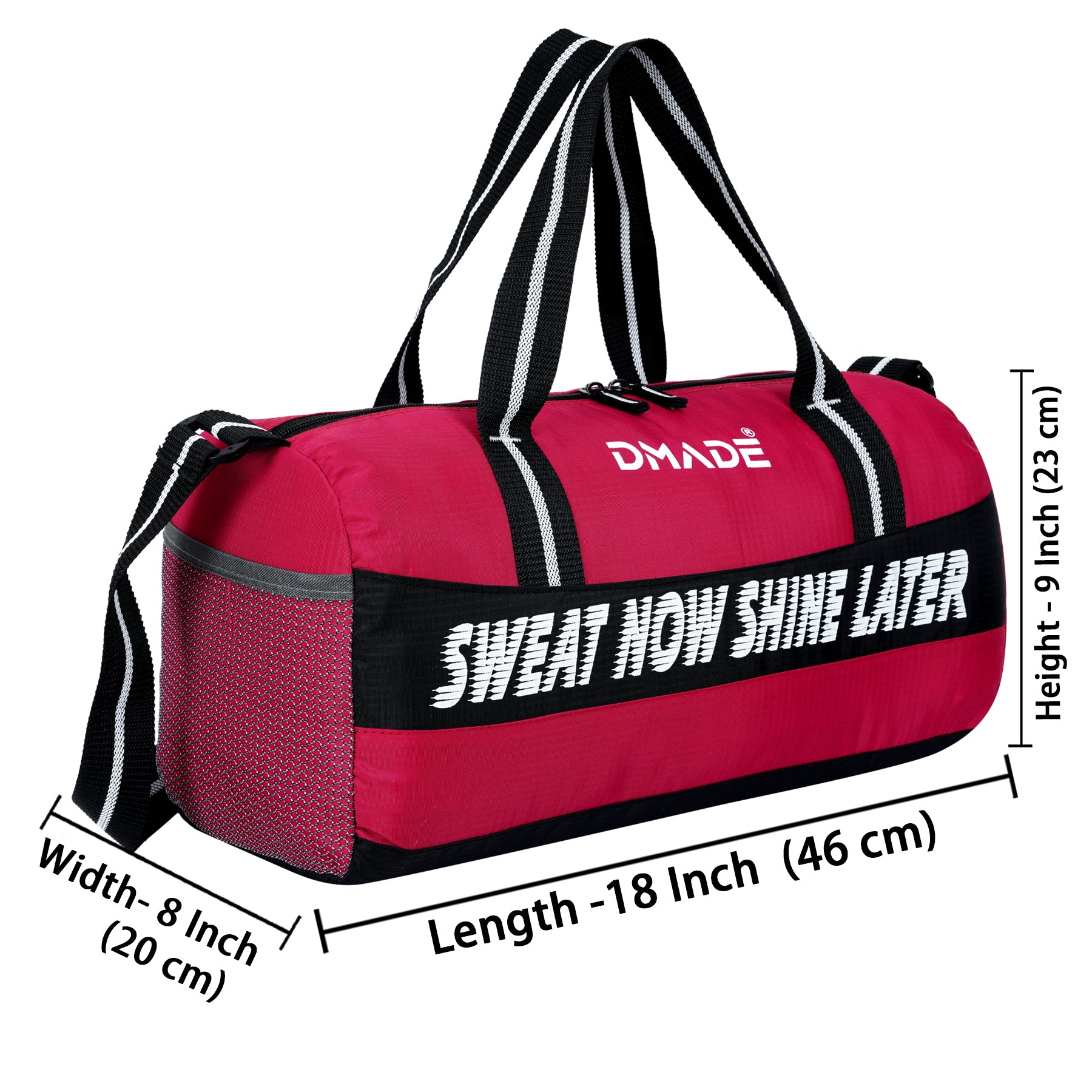 DMADE Red and Black Fitness Duffel Bag with Shoe Storage & Motivational Print for Men & Women