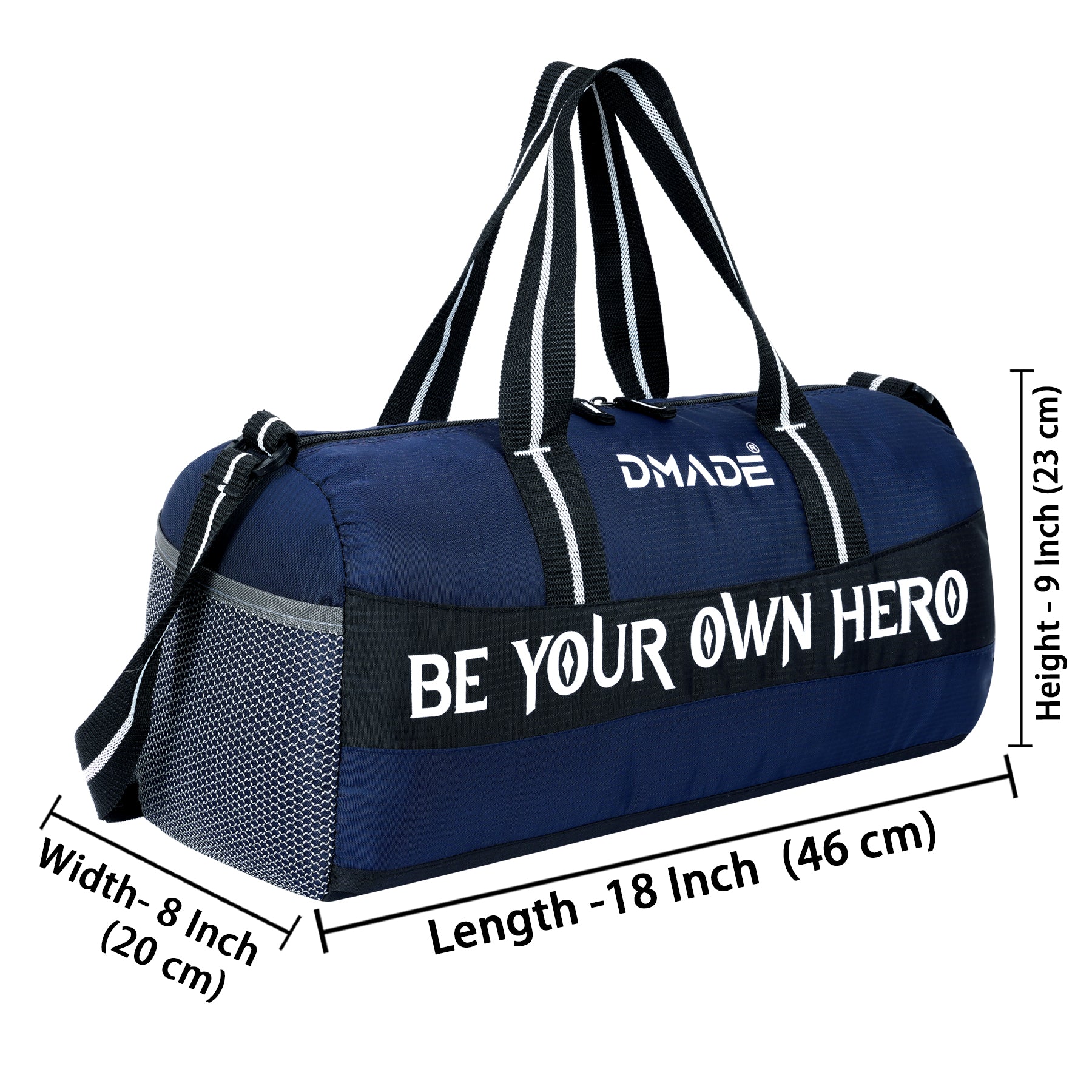 DMADE Blue Gym Bag with Motivational Quotes & Separate Shoe Compartment