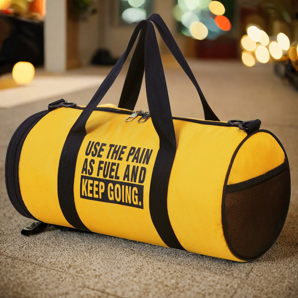 DMADE Yellow Gym Bag with Motivational Quotes & Separate Shoe Compartment