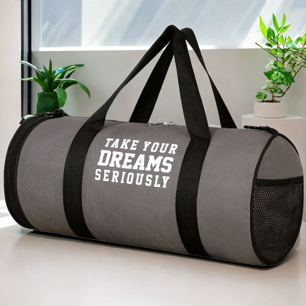 DMADE Grey and Black Fitness Duffel Bag with Shoe Storage & Motivational Print for Men & Women