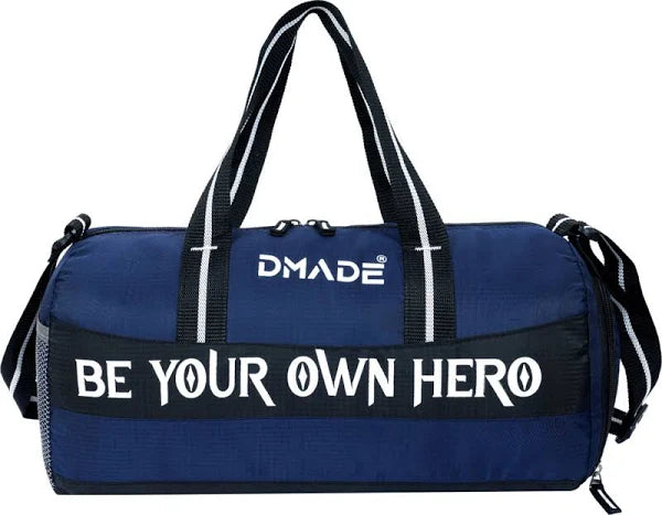 DMADE Blue Gym Bag with Motivational Quotes & Separate Shoe Compartment