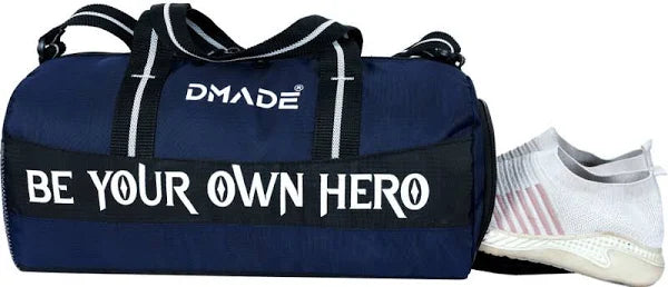 DMADE Blue Gym Bag with Motivational Quotes & Separate Shoe Compartment